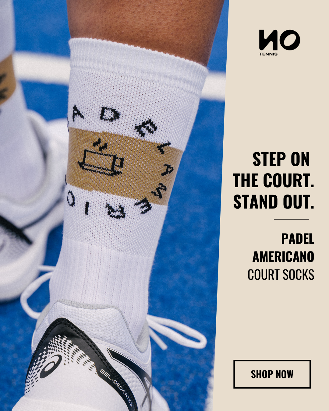 NoTennis.court Facebook ad: Padel-Socken für dein bestes Game