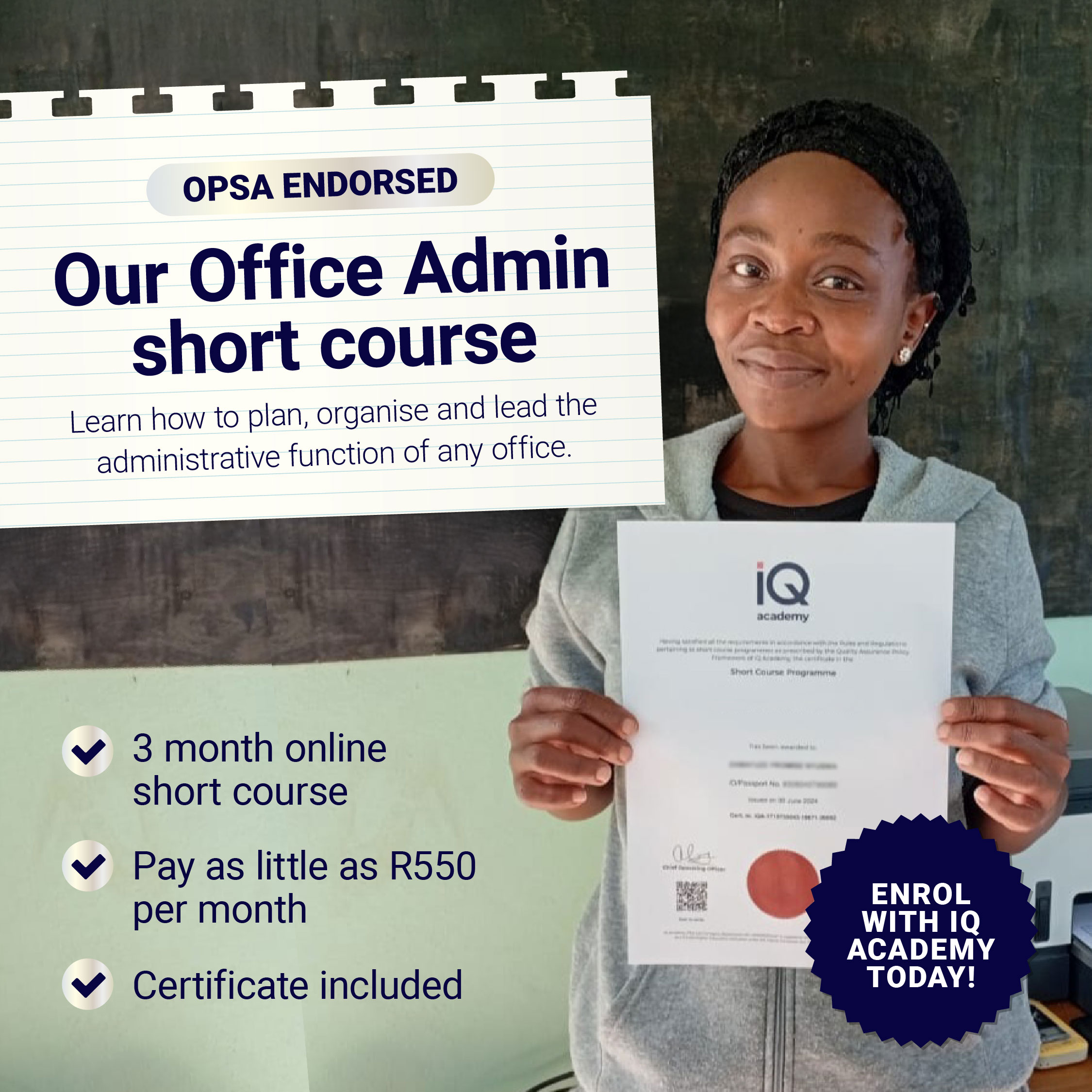 IQ Academy Facebook ad: Ready to work in a professional office environment?