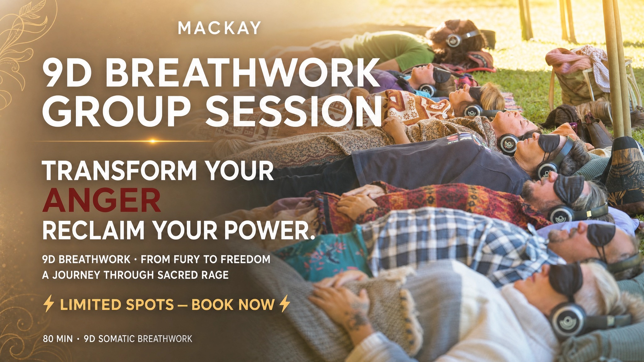 InFlow 9D Breathwork Facebook ad: 9D Breathwork to transform anger Mackay