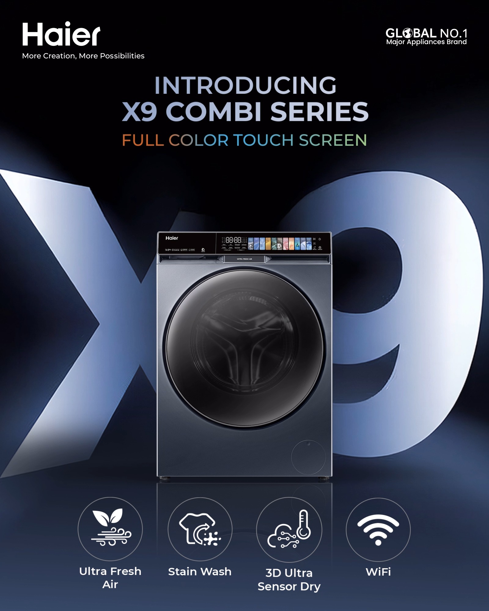 Haier Facebook ad: Haier X9 Combi Series - smarter washing, powerful drying…