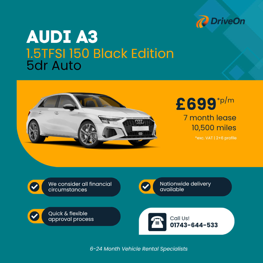 DriveOn Vehicle Rental Facebook ad: Audi A3 Black Edition, £699/mo