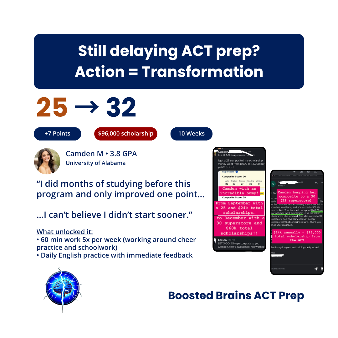 Boosted Brains ACT Prep Facebook ad