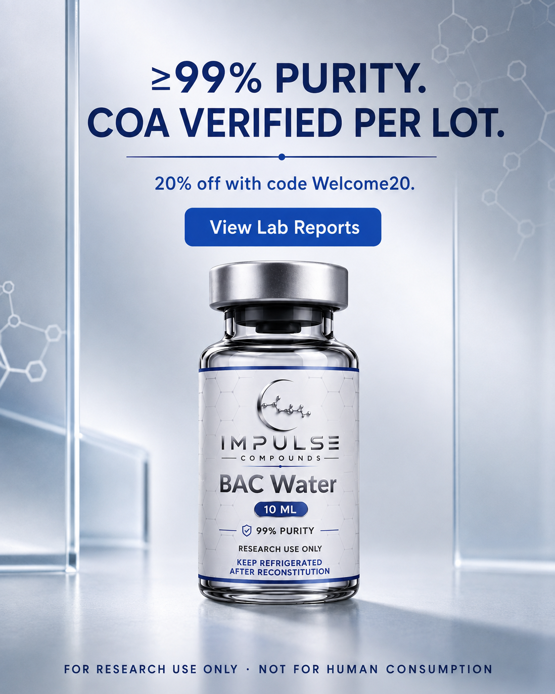 Impulse Compounds Facebook ad: 20% Off Your First Research Order