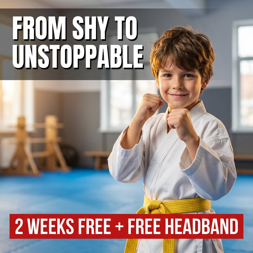 Busto's Martial Arts Facebook ad: 2 Free Weeks of Kids Karate + Free Headband