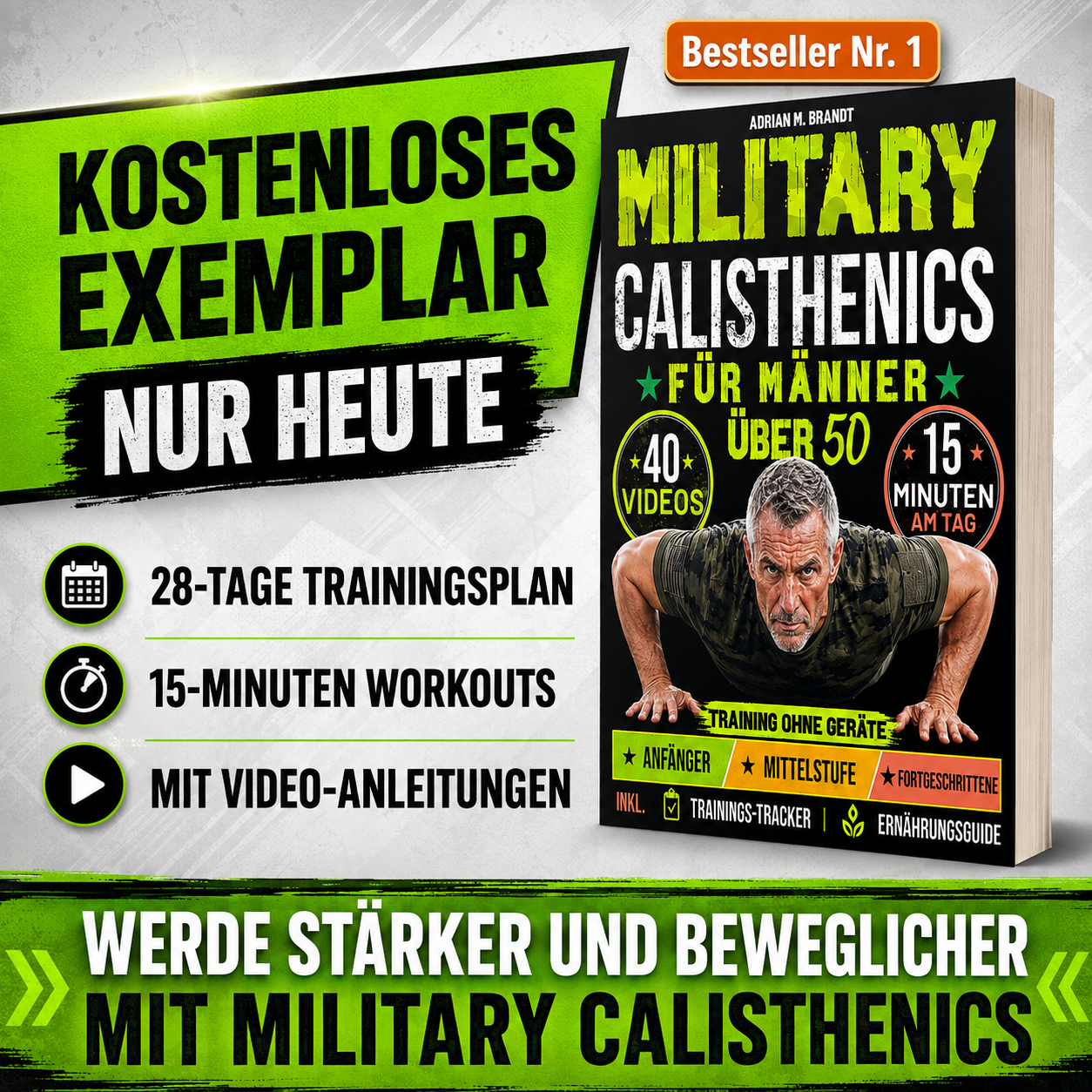 Daily Book Club Facebook ad: Military Calisthenics für Männer über 50, Nur für kurze…