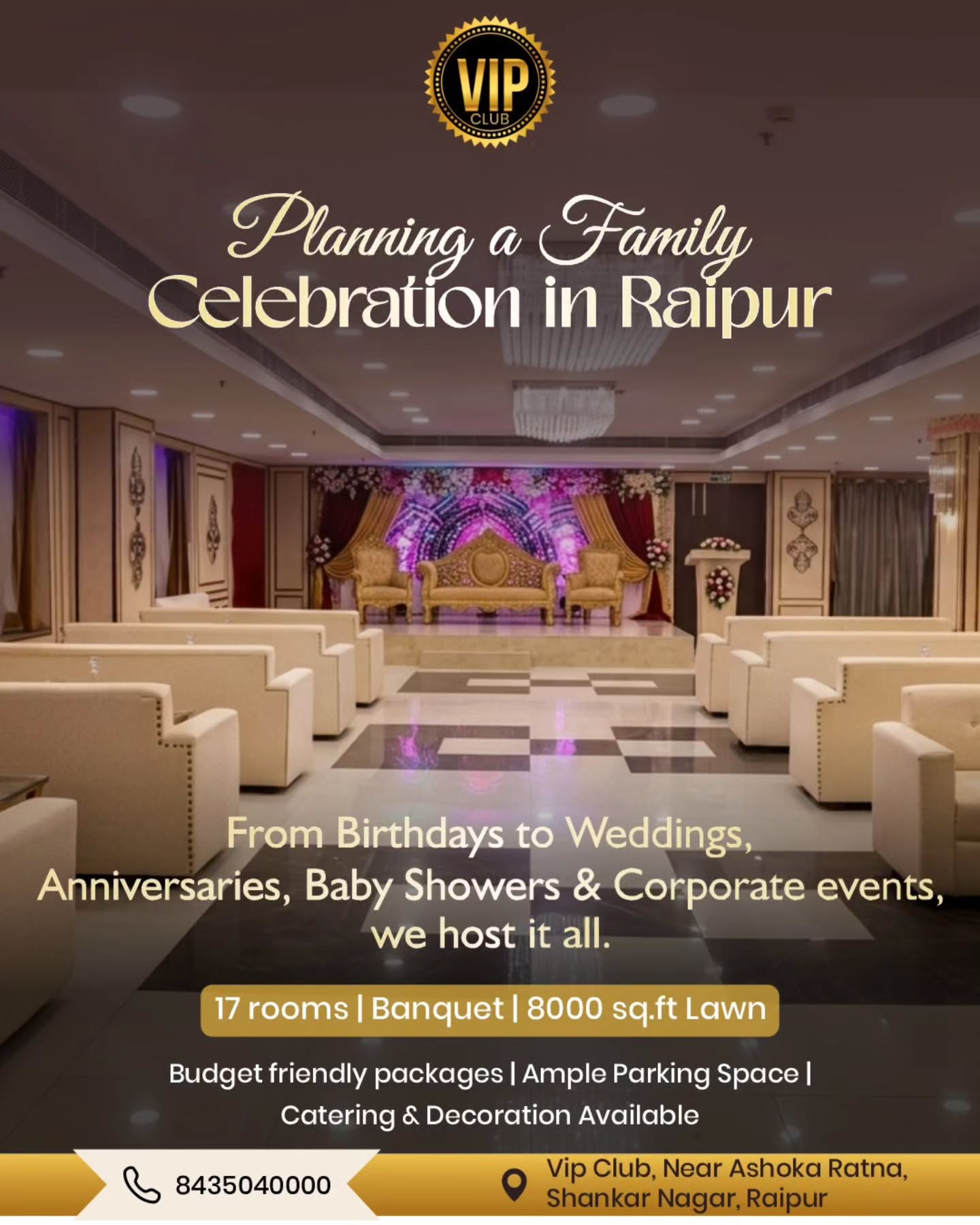 VIP Club Raipur Facebook ad: Your search for the budget friendly venue in…