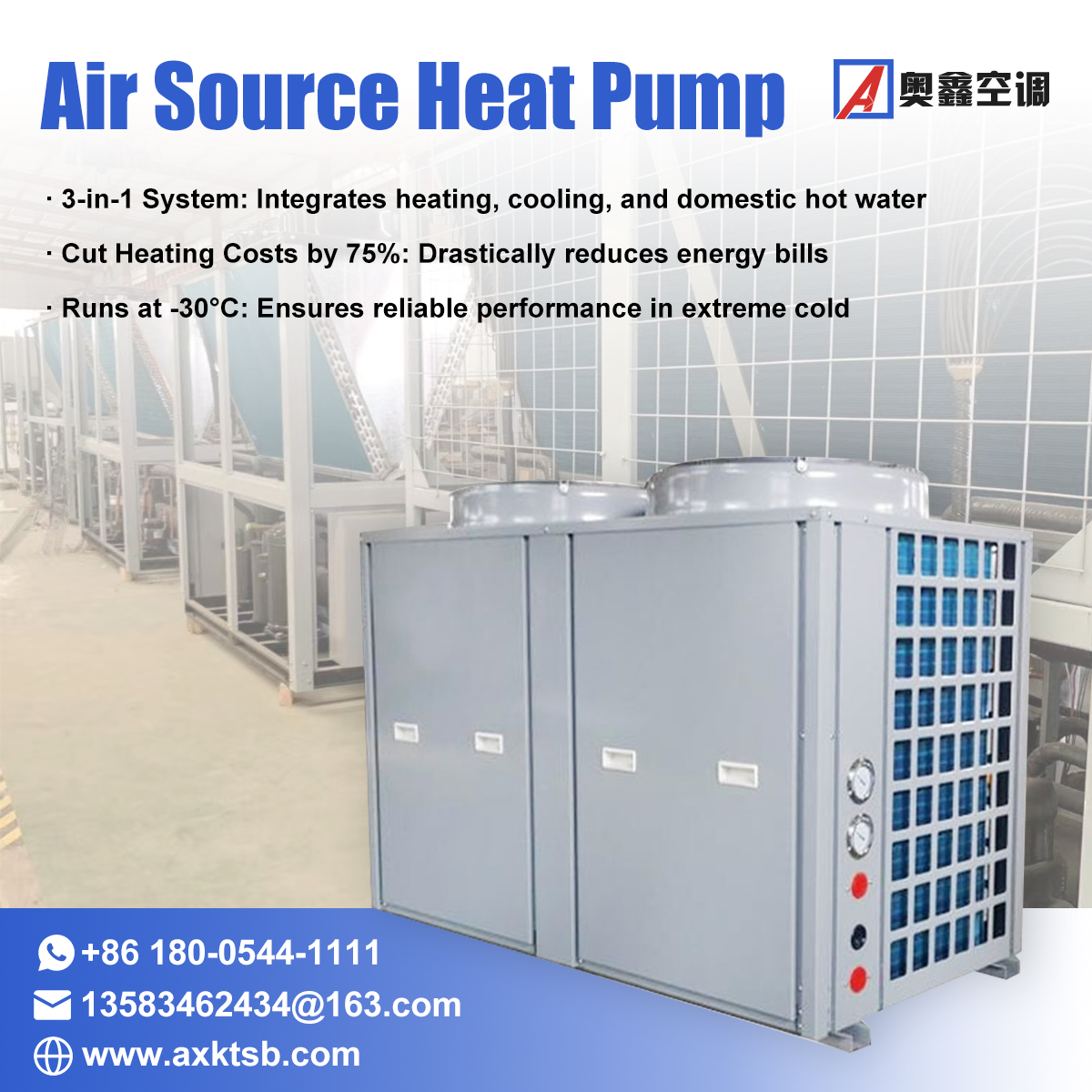 AOXIN Facebook ad: All-in-One Heat Pump System For Energy Savings
