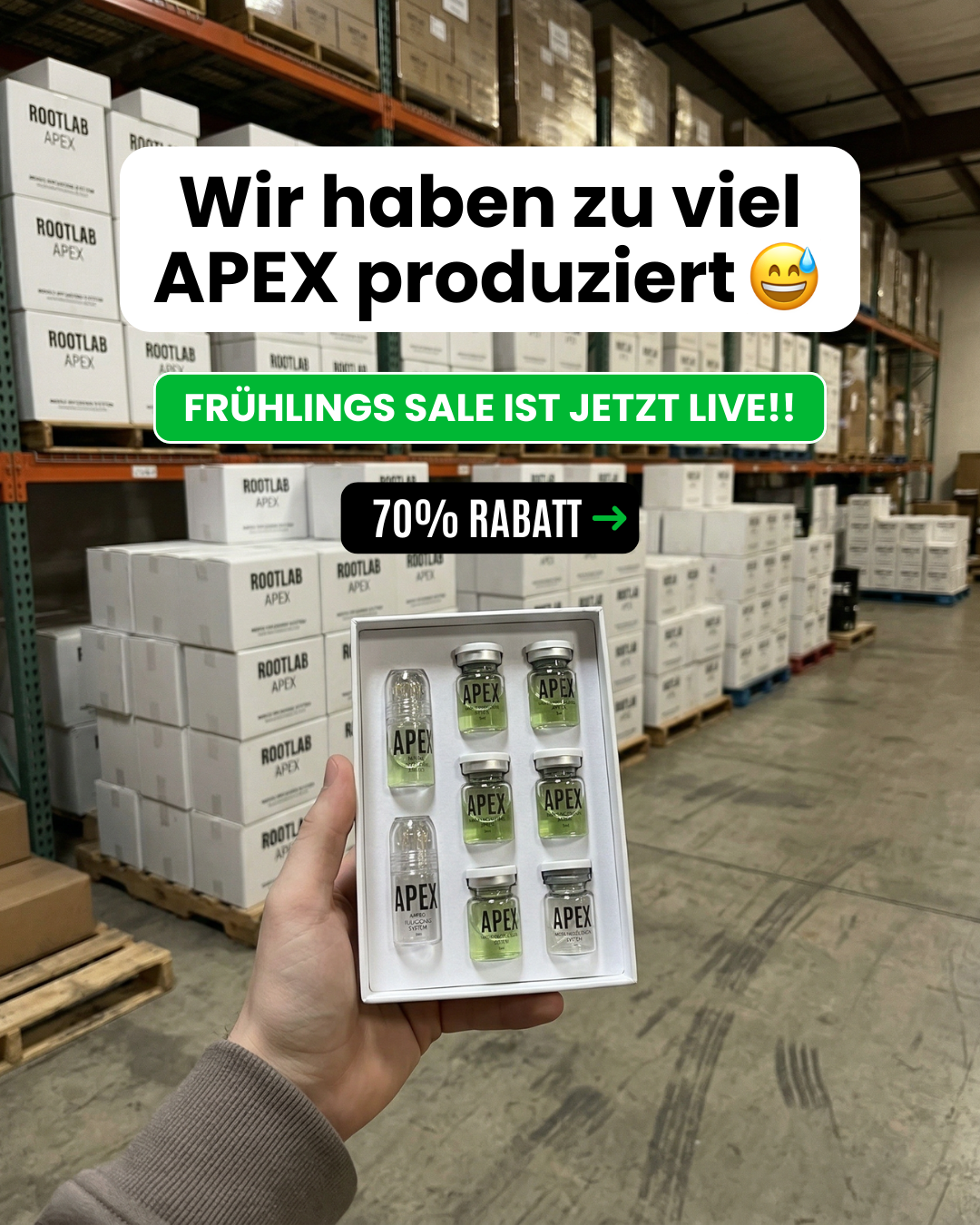 Rootlab Facebook ad: Volles Haar in 3-5 Wochen oder Geld zurück.