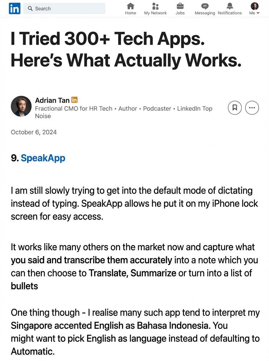 SpeakApp Facebook ad: From Speech to Text, Seamlessly