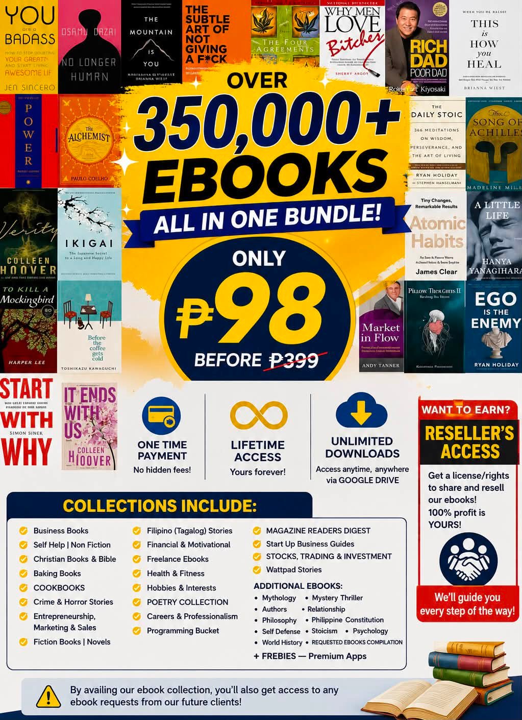 Peso E-Book Ph Facebook ad: 350,000+ EBOOKS FOR ONLY ₱98!