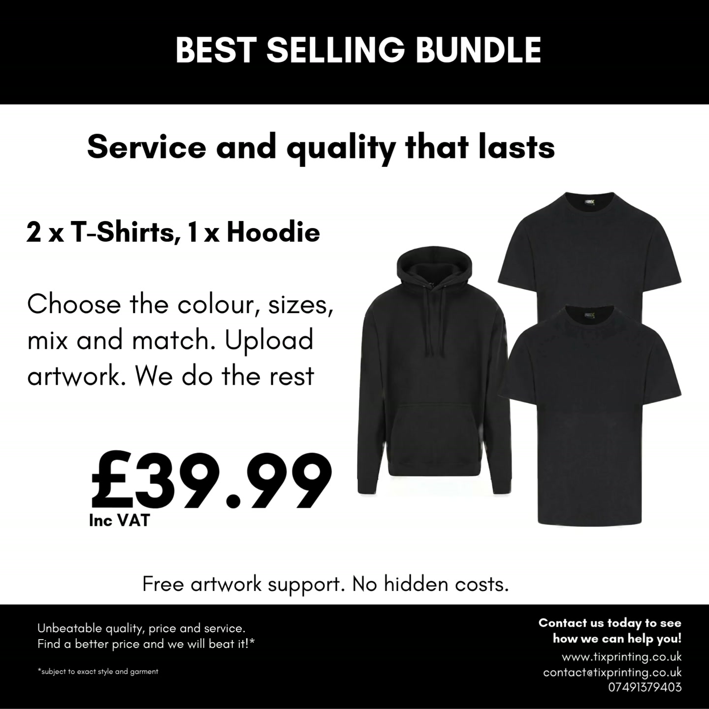 TIX Printing Facebook ad: 20 Colour Options, VAT incl, Free Artwork Print, 3-5days…