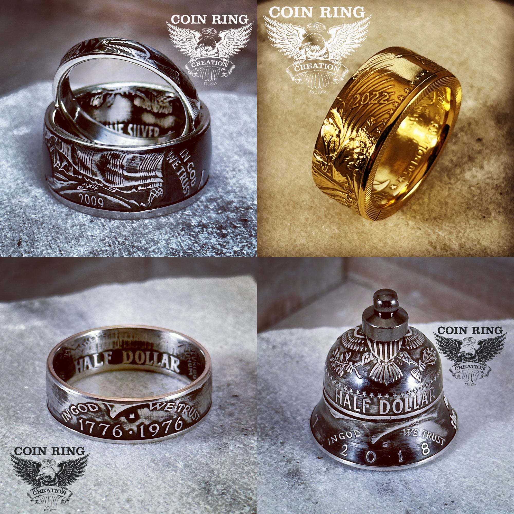 Coin Ring Creation Facebook ad: Custom Coin Rings & Bells