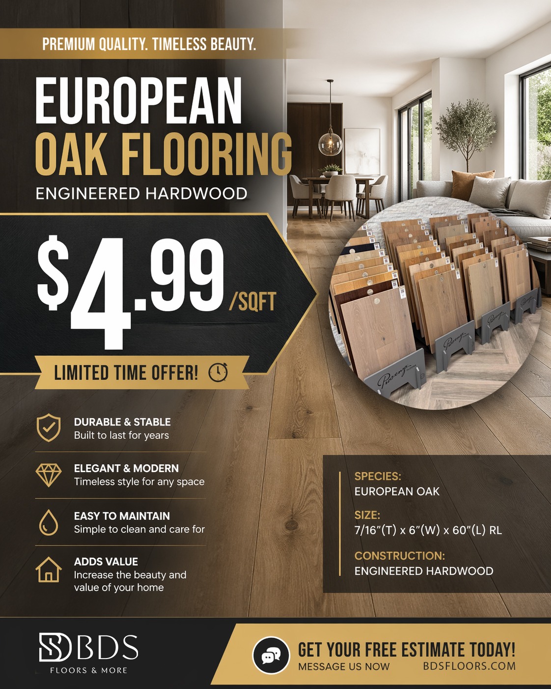 BDS Floors Facebook ad: Modern look. Long-lasting quality.