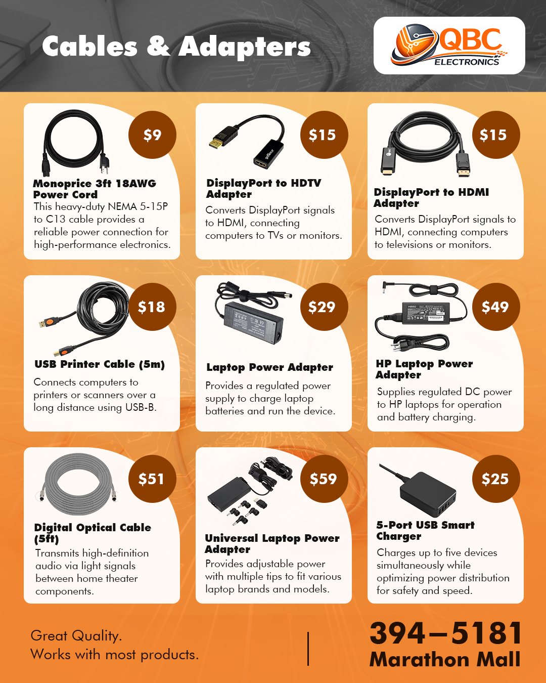 QBC Facebook ad: Cables & Adapters You Can Count On!