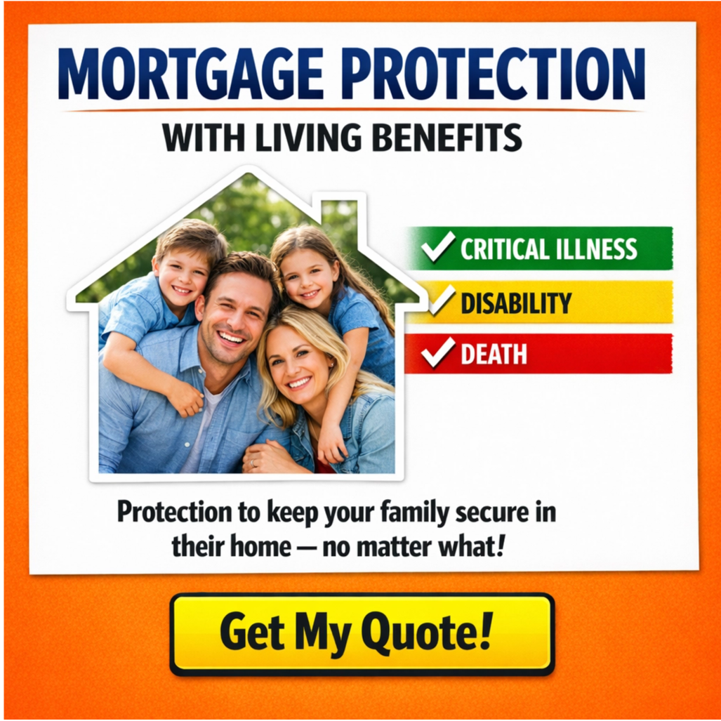 Ave Camacho, Life Insurance Broker Facebook ad: Mortgage Protection w/ Living Benefits