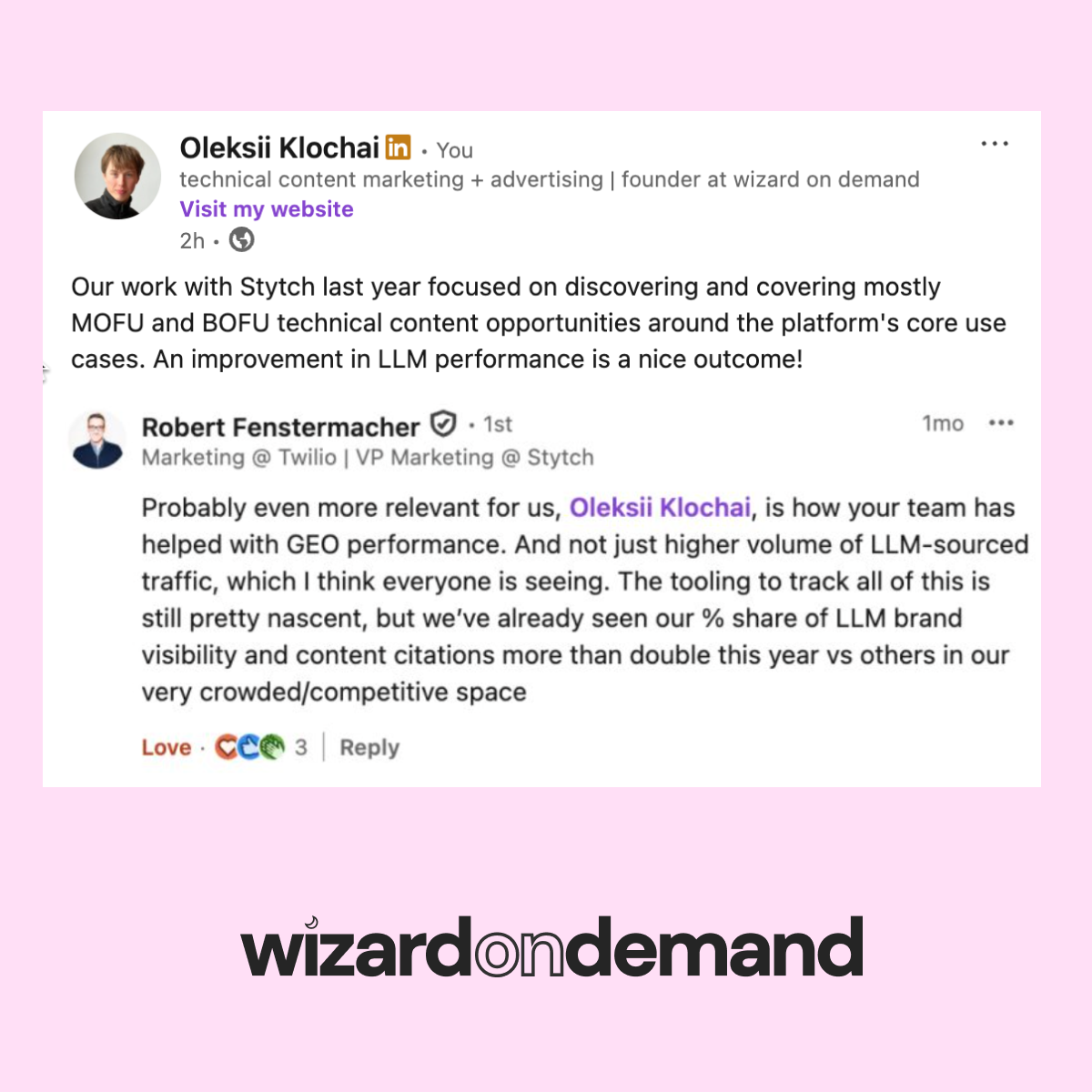 Wizard on Demand Facebook ad: Learn more about technical content marketing services