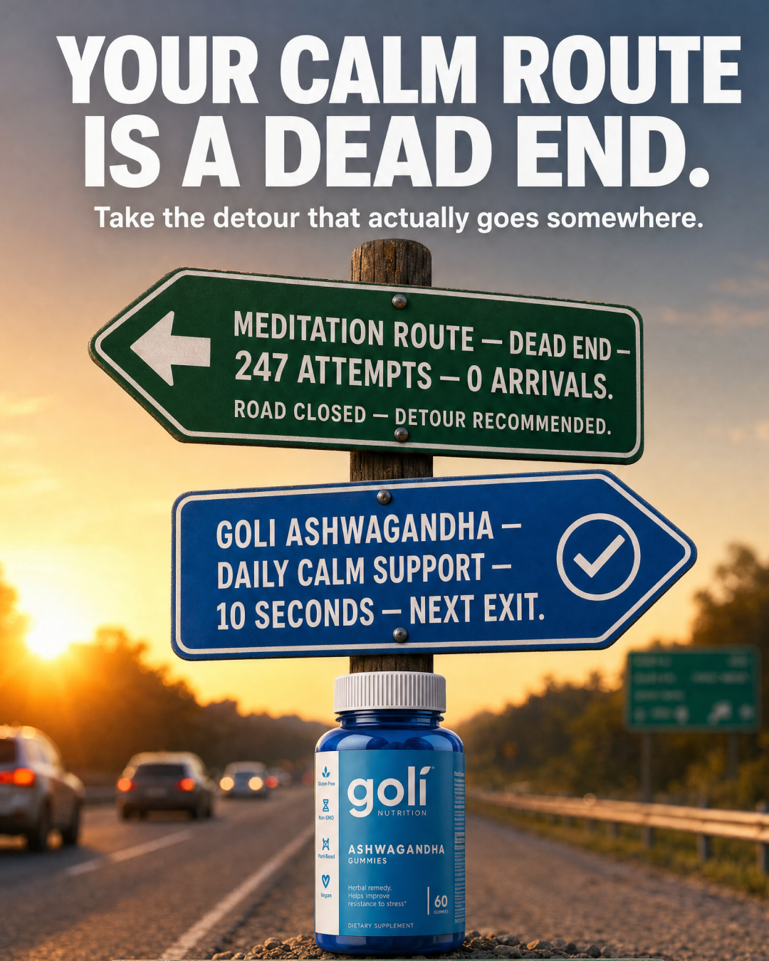 Goli Facebook ad: Meditated. Still Stressed.