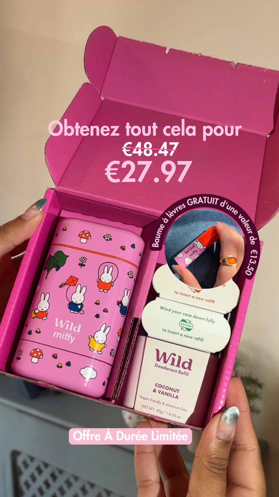 Wild Facebook ad: Un baume à lèvres gratuit avec Miffy