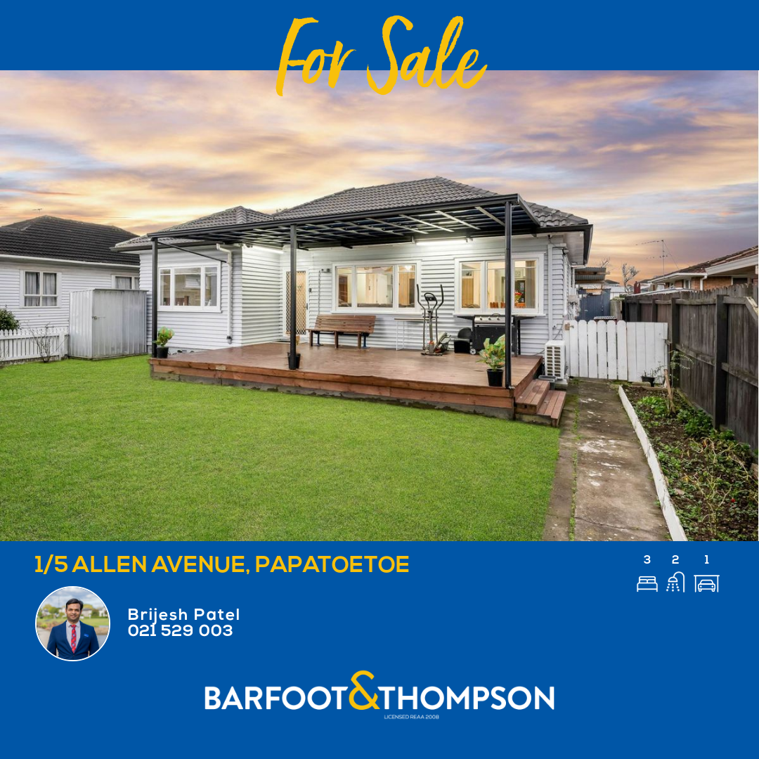 Brijesh Patel Barfoot & Thompson Facebook ad: 1/5 Allen Avenue, Papatoetoe