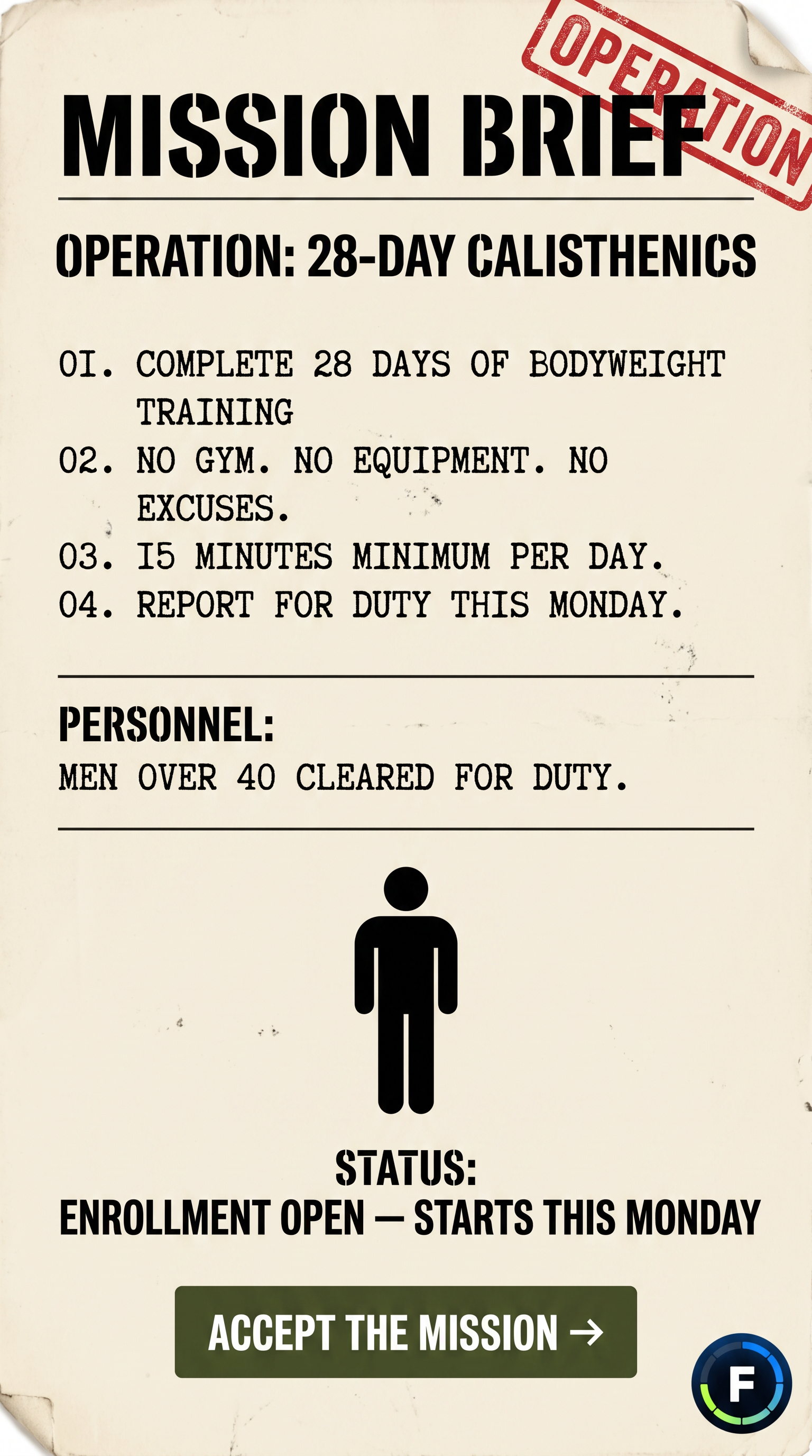 Coach Mike Aibro Facebook ad: Get Your Military Workout Plan