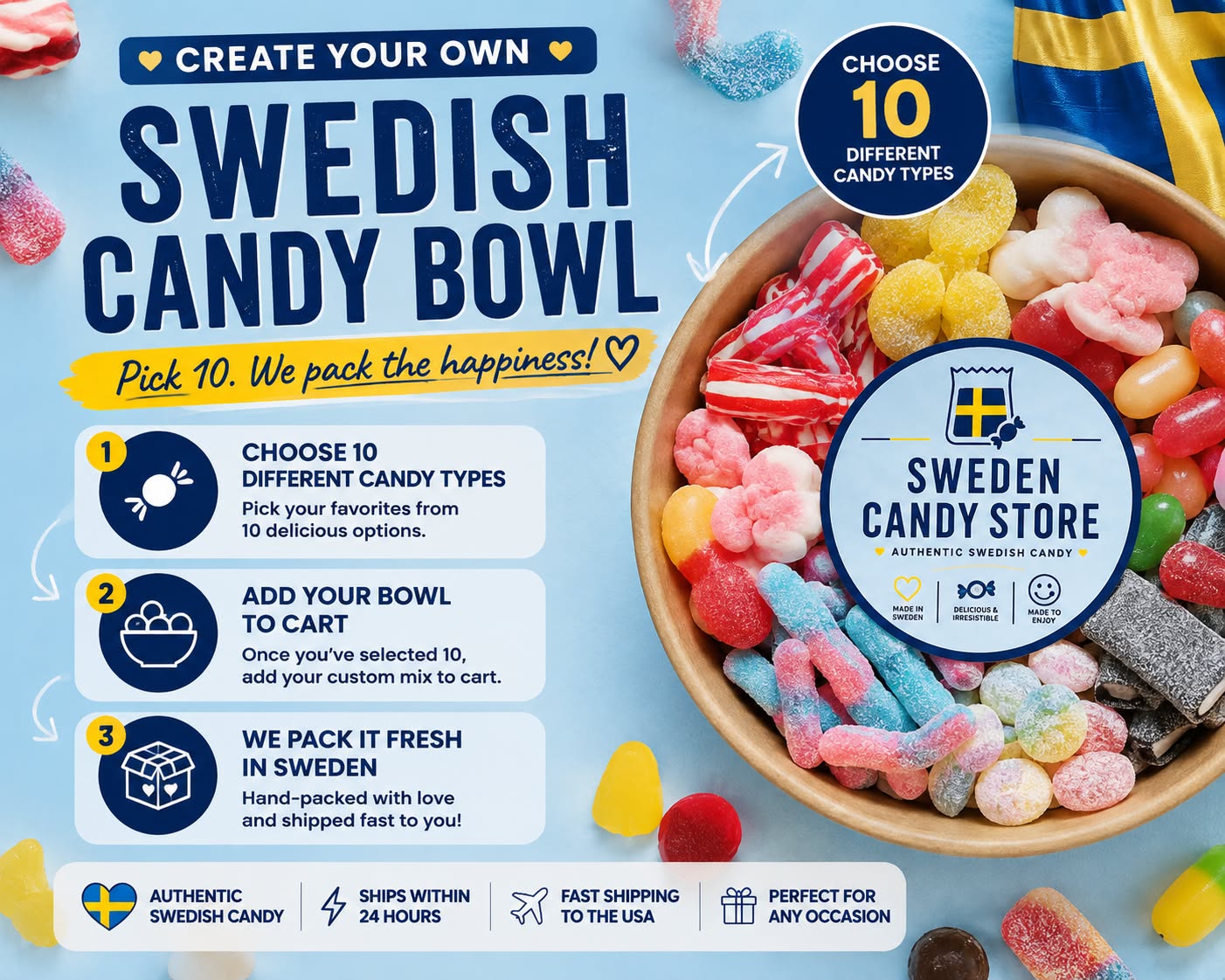 Sweden Candy Store Facebook ad: Create Your Own Swedish Candy Bowl (800g)