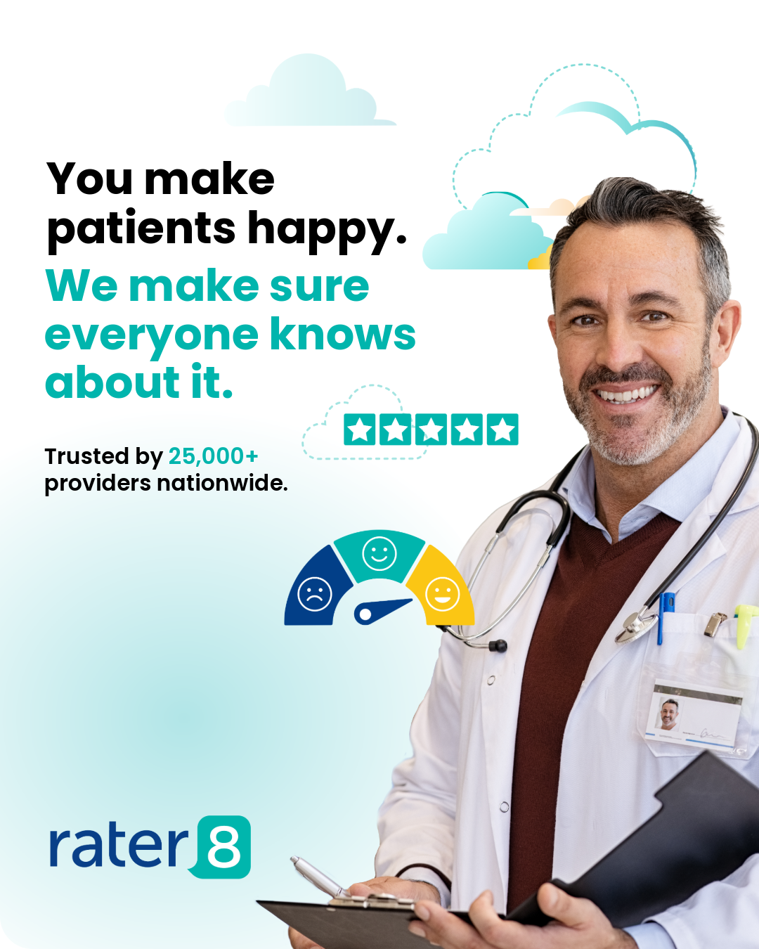 rater8 Facebook ad: You make patients happy. We make sure everyone knows about…