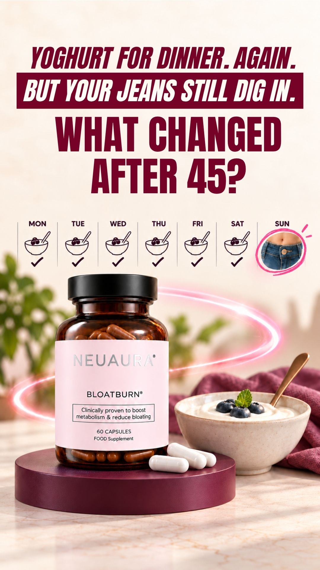 Neuaura Facebook ad: Beat Bloat in 60 Minutes