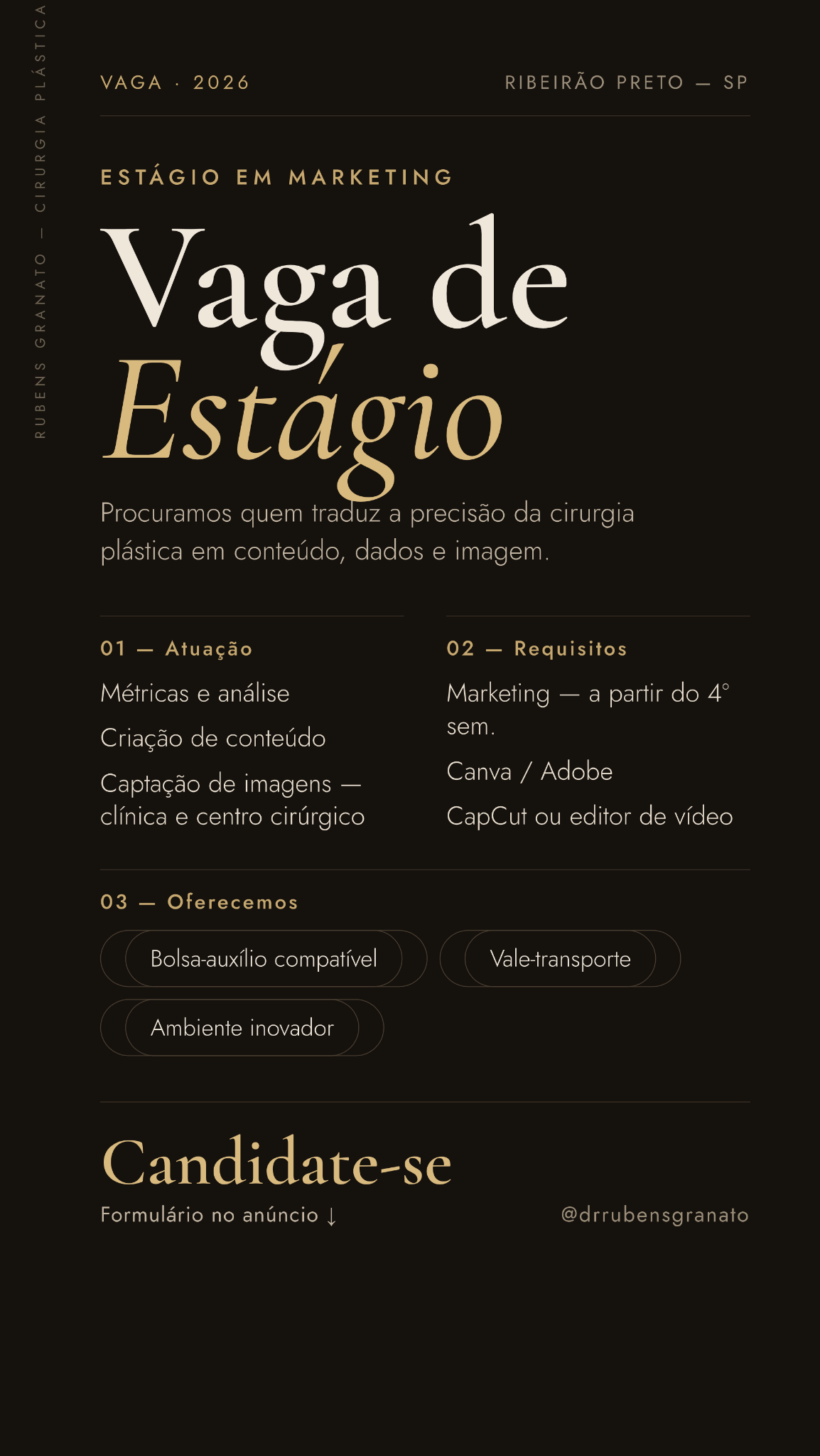 Rubens Granato Facebook ad: Estamos com vaga aberta para Estágio em Marketing…