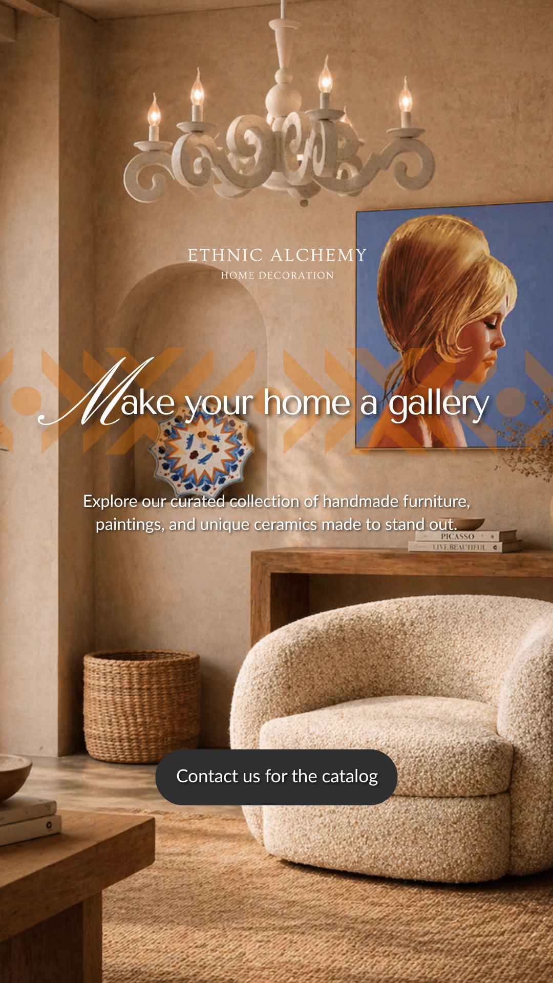 Ethnic Alchemy France Facebook ad: Premium handmade decor for your home.
