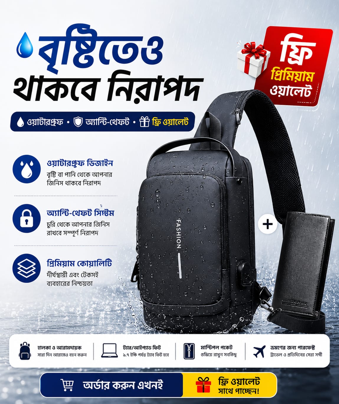 Wahadah Facebook ad: Waterproof, বৃষ্টি হোক বা ঝড়, আপনার সবকিছু থাকবে সম্পূর্ণ…