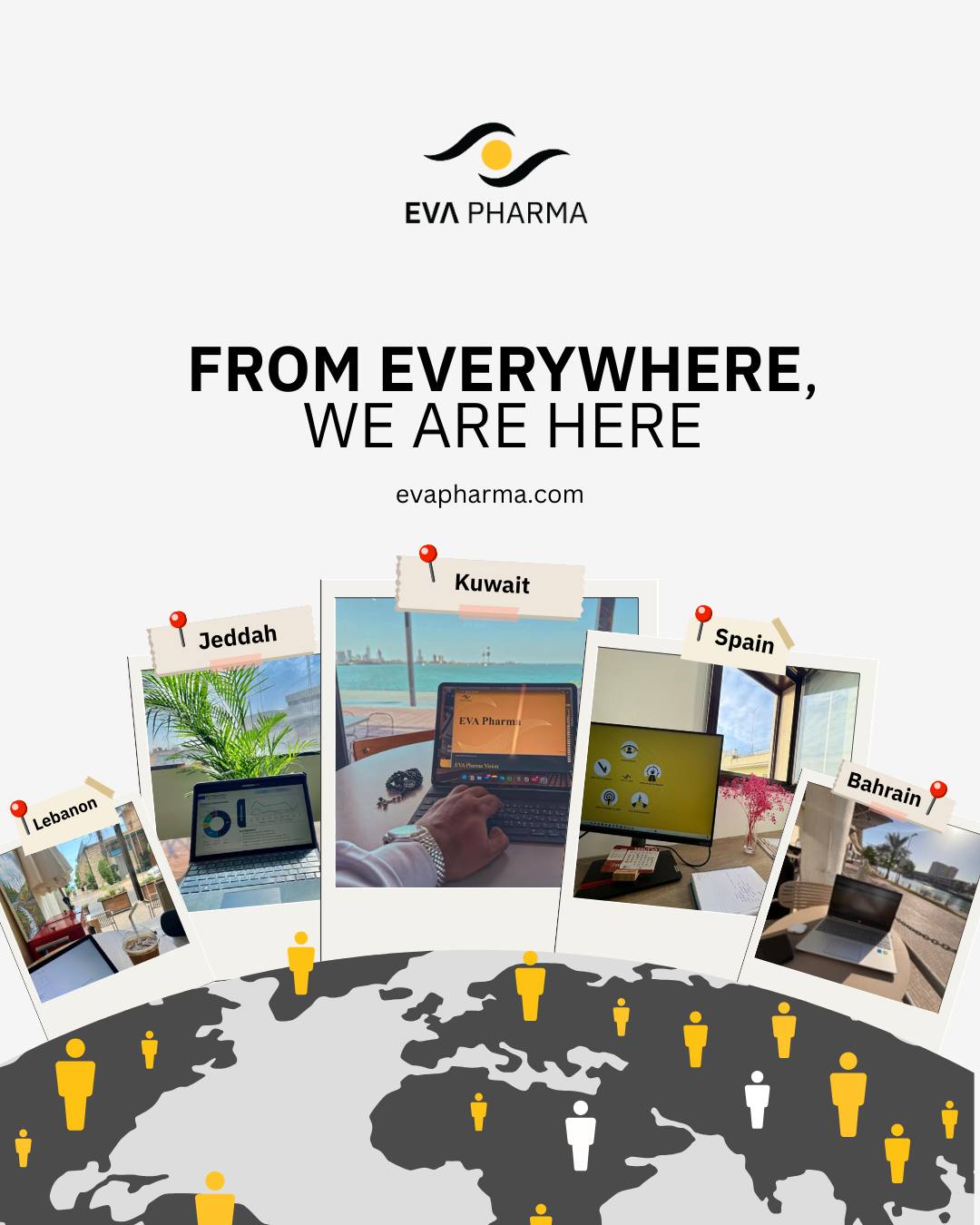 EVA Pharma Facebook ad: Across countries, across time zones, we move forward…