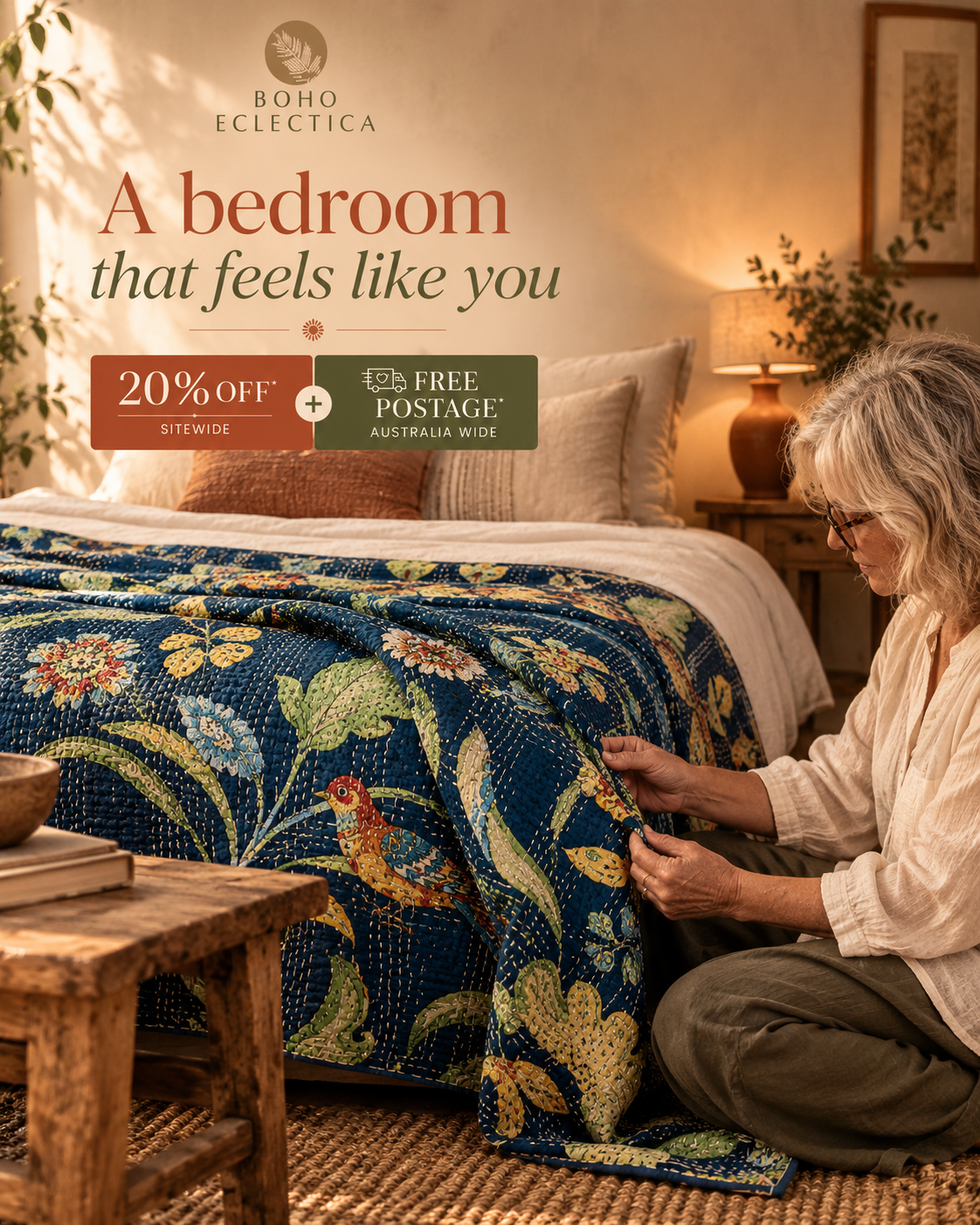 Boho Eclectica Facebook ad: A bedroom with more of you