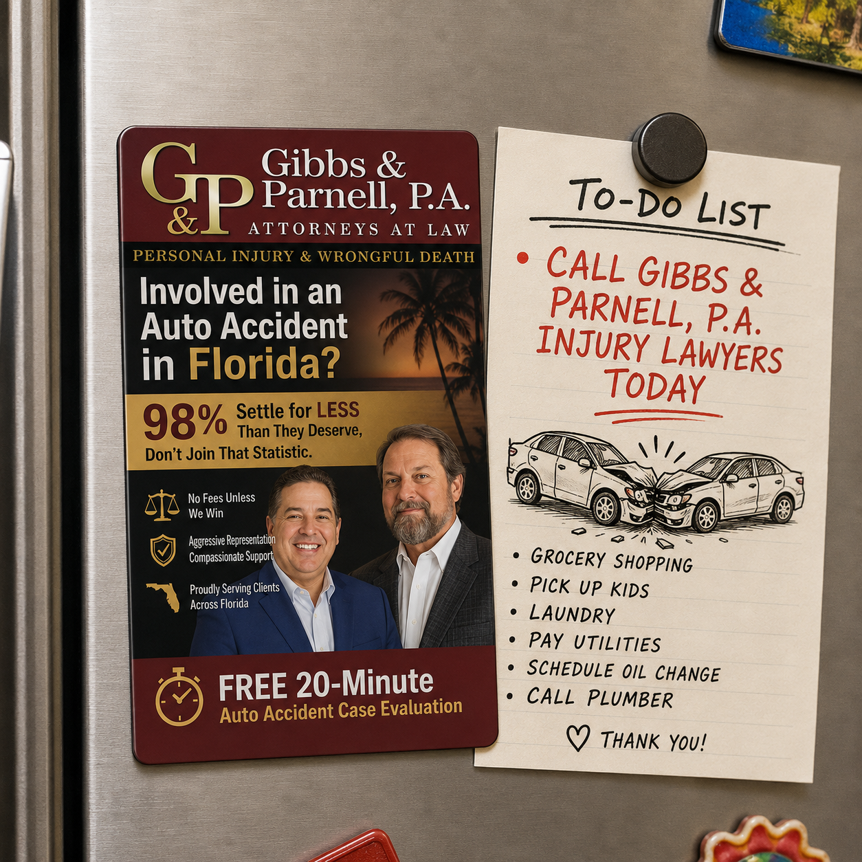 Gibbs and Parnell, P.A. Facebook ad: FREE 20-Min Motor Vehicle Accident Case Evaluation