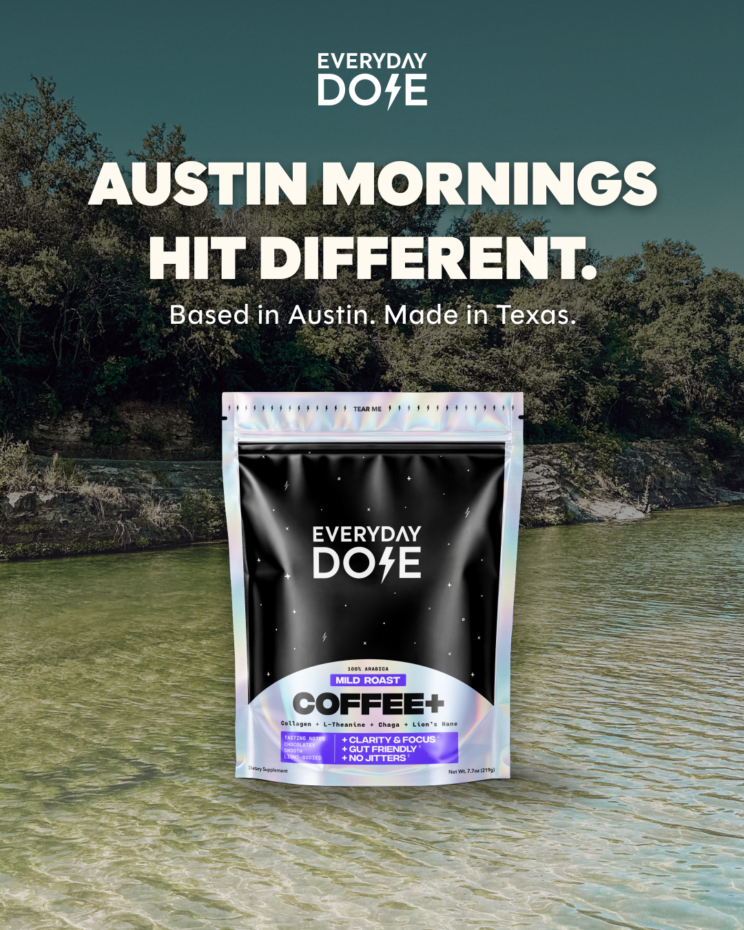 Everyday Dose Facebook ad: AUSTIN, Pour Yourself Coffee That Does More