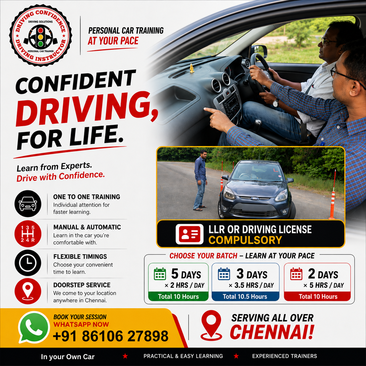 DCDI - Learn Driving in Your Own Car at Chennai Facebook ad: Learn Driving with a Personal Trainer