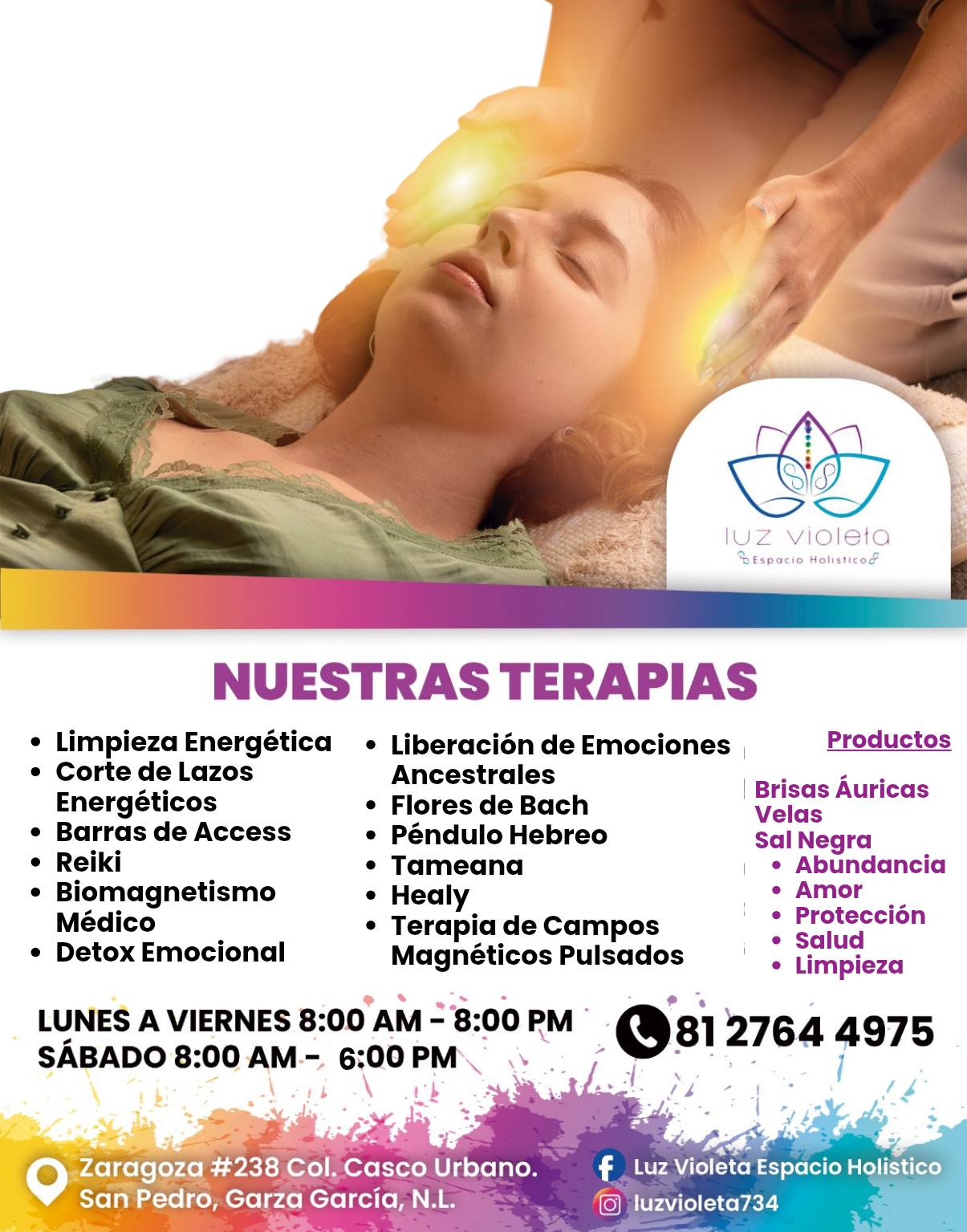 Luz Violeta, Espacio Holístico Facebook ad: ¡Ven y prueba nuestra terapia de Limpieza Energética