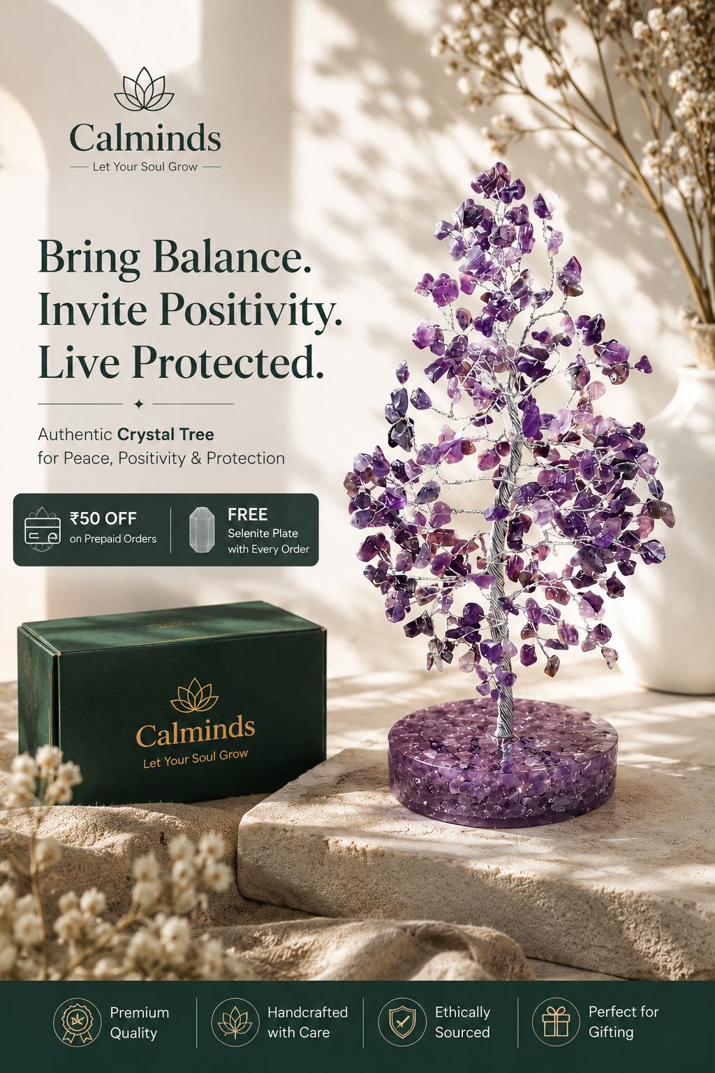 Calminds.in Facebook ad: Bring Balance & Positive Energy Home