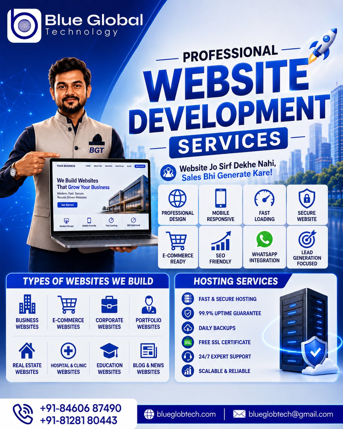 Blue Global Technology Facebook ad: Get a Website That Grows Your Business