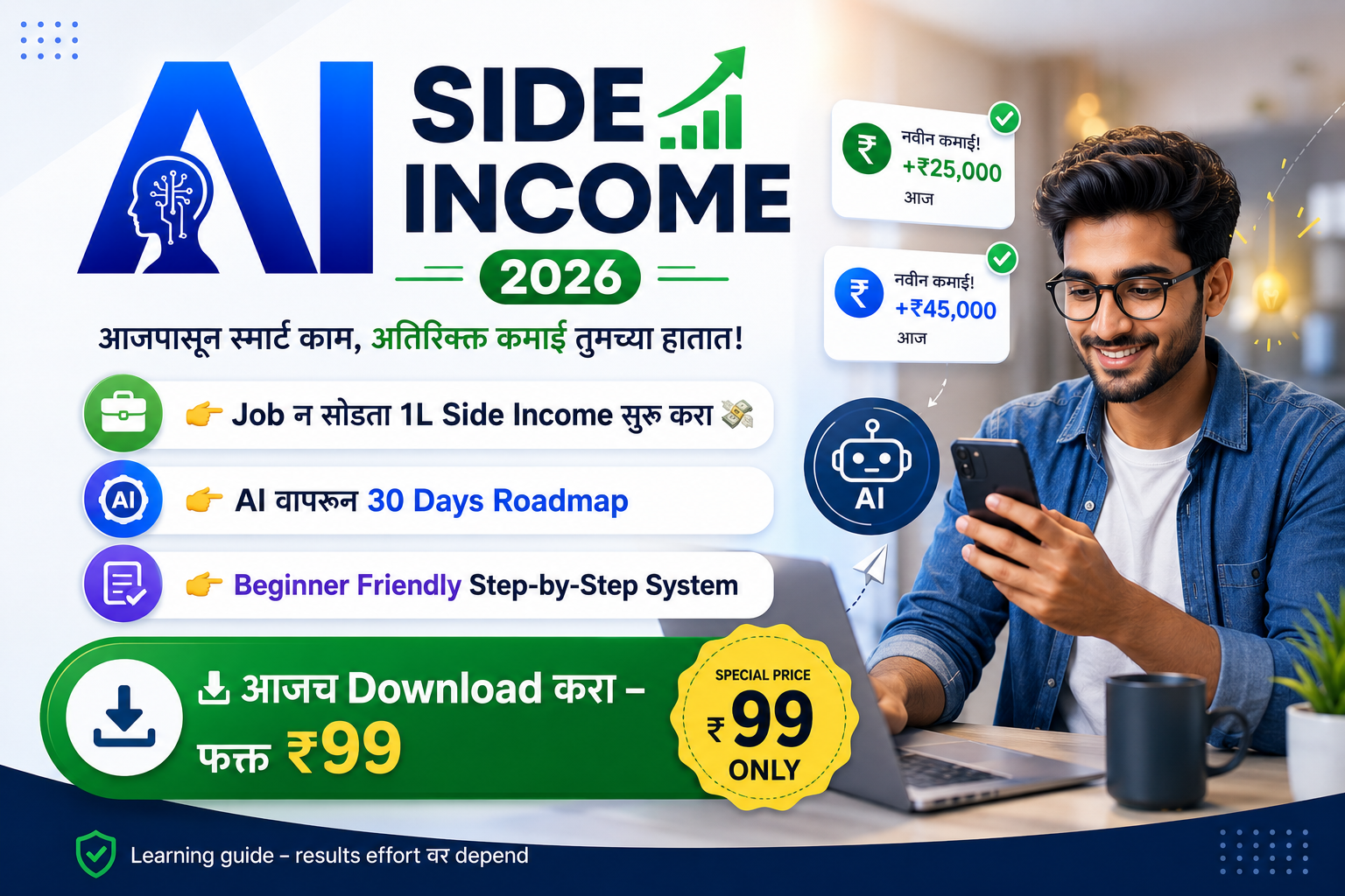 Stress Free Money Management Facebook ad: Download Now & Learn AI Side Income Step-by-Step -