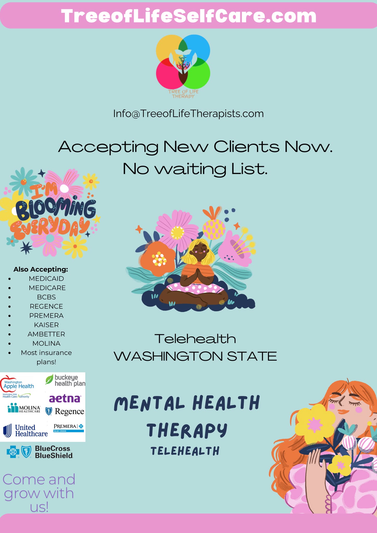 Tree of Life Therapy + Self-Care Facebook ad: Washington State- We are now welcoming new clients…