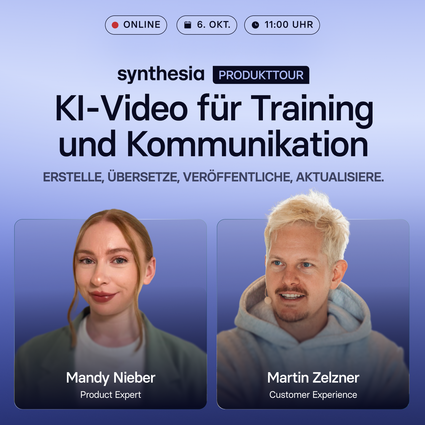 Synthesia Facebook ad: KI Video für Aus- und Weiterbildung: Live Produkttour von…