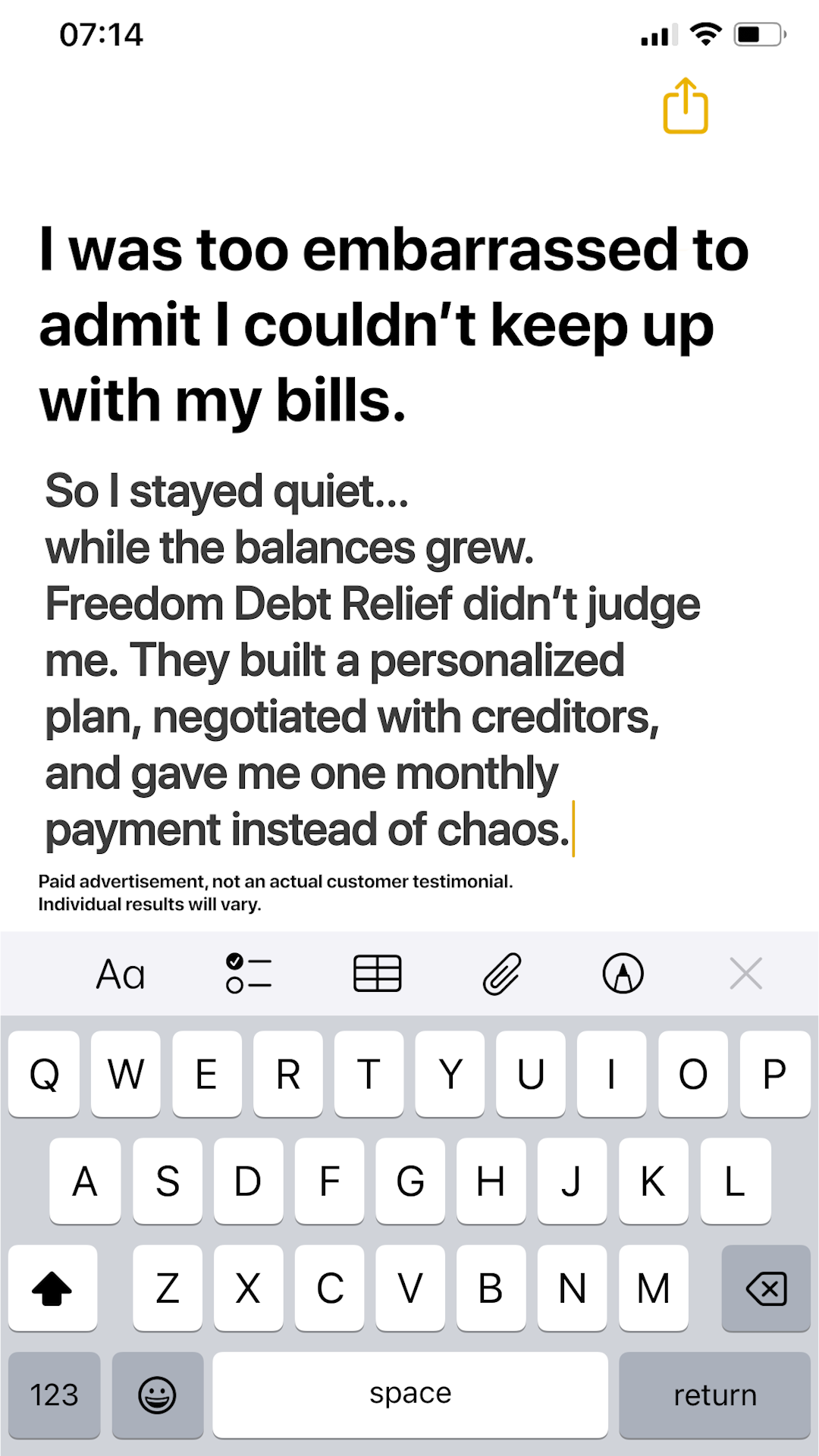 Freedom Debt Relief Facebook ad