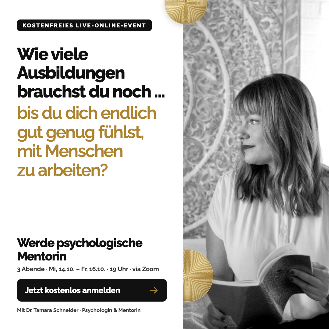 Dr. Tamara Schneider Facebook ad: Werde psychologische Mentorin