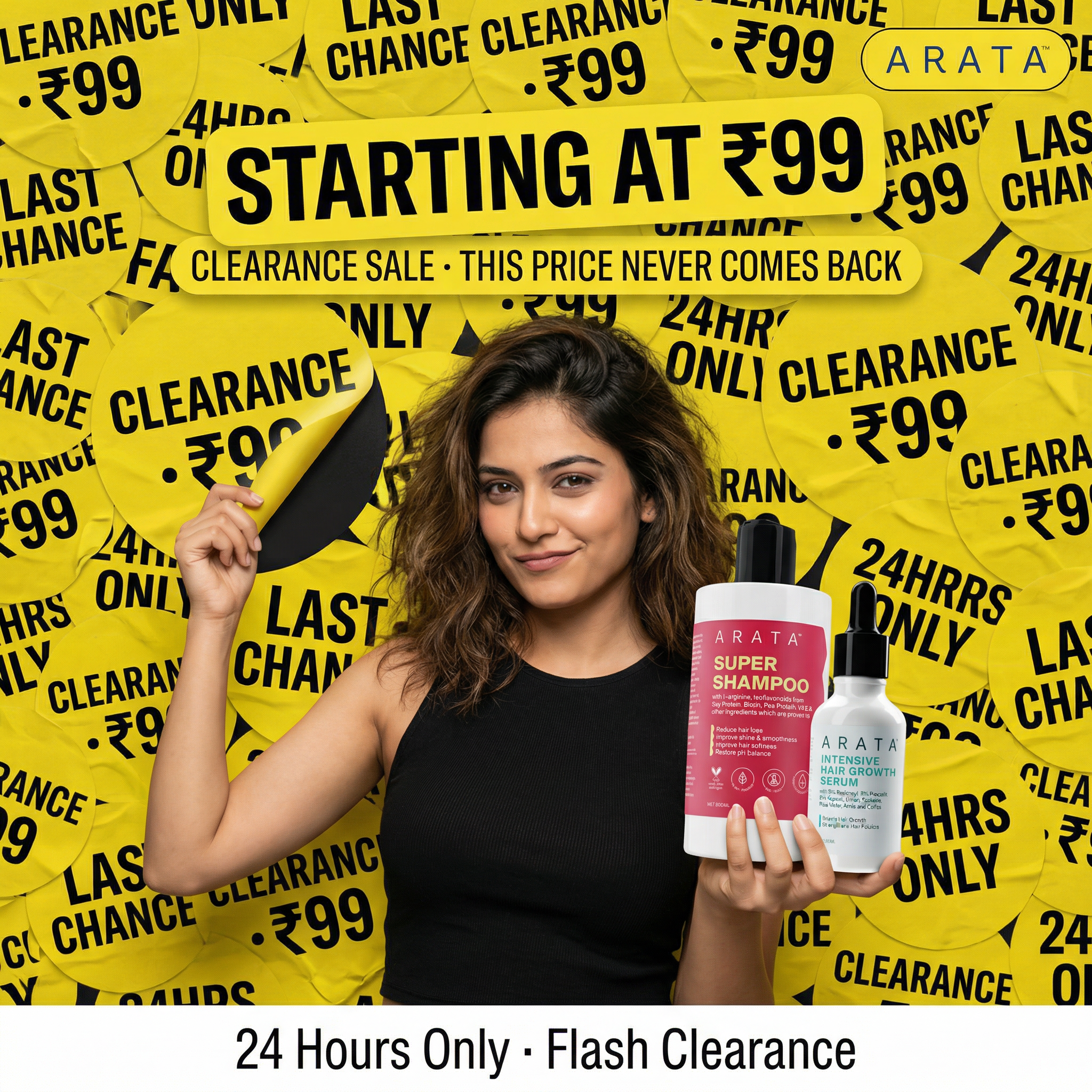 Arata Clearance Sale Facebook ad: Flash Clearance, From ₹99
