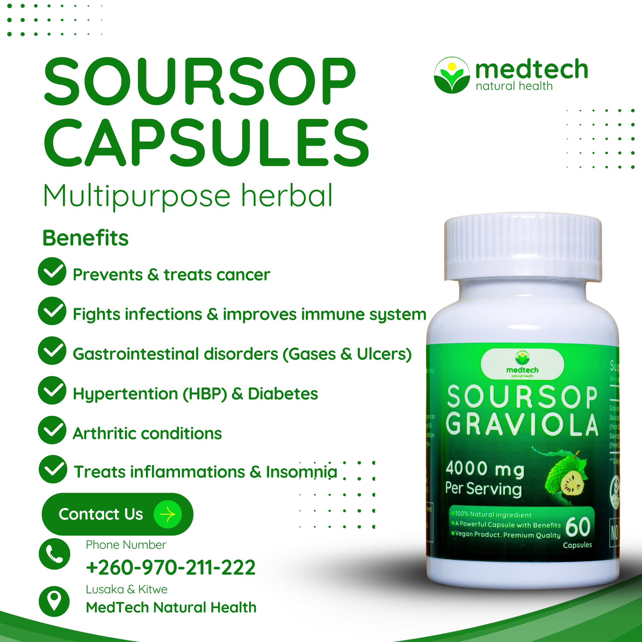 MedTech Natural Health Facebook ad: Get a bottle of SOURSOP CAPSULES at K350…