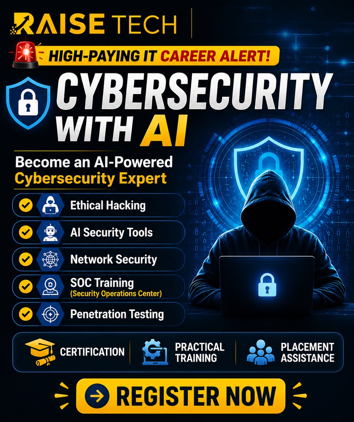 RaiseTech Facebook ad: Become an AI-Powered CyberSecurity Expert