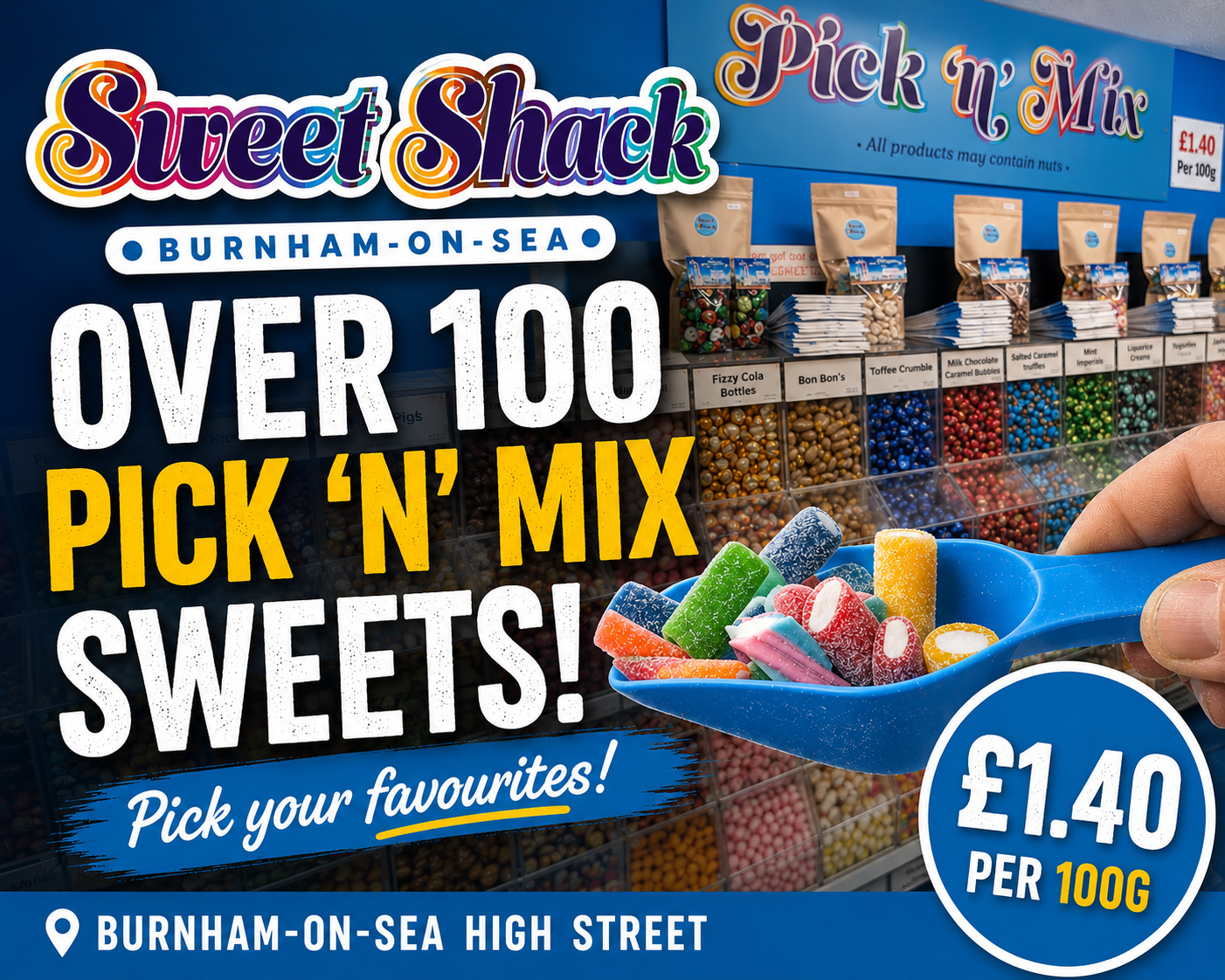 Sweet Shack BOS Facebook ad: Looking for the biggest Pick 'n' Mix selection…