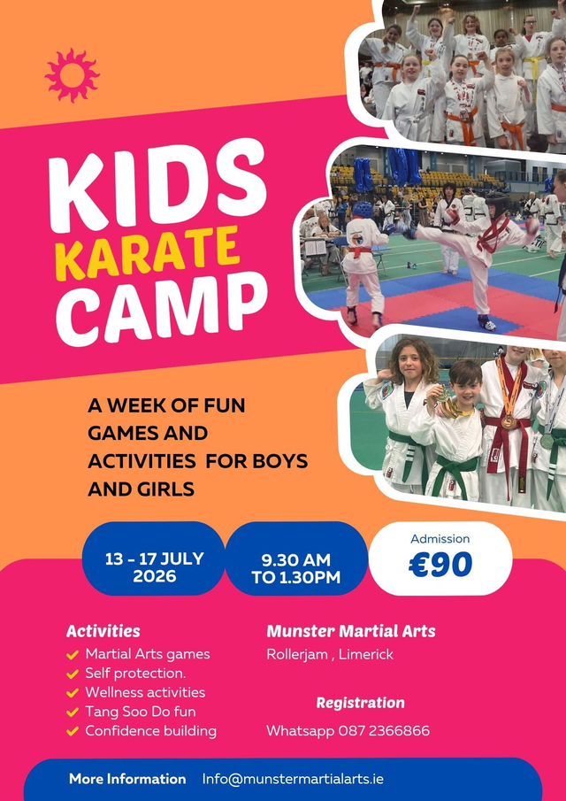 Munster Martial Arts ITO Ireland Facebook ad: Summer Camp Booking Link Deposit