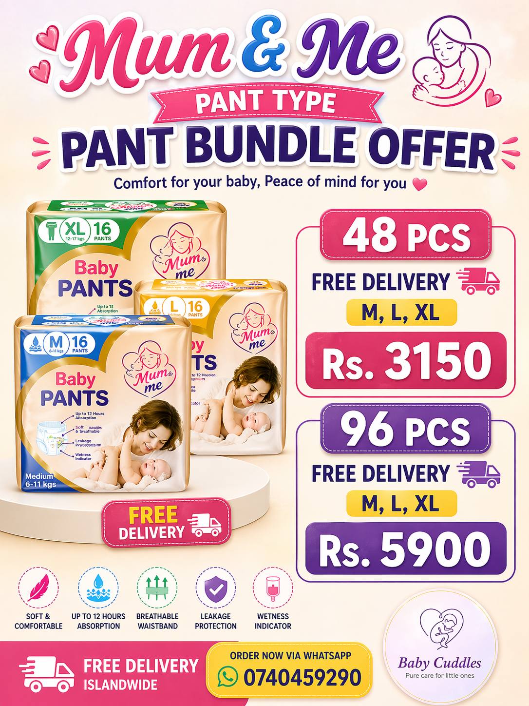 Baby Cuddles Facebook ad: Mum & Me Diapers Restocked!