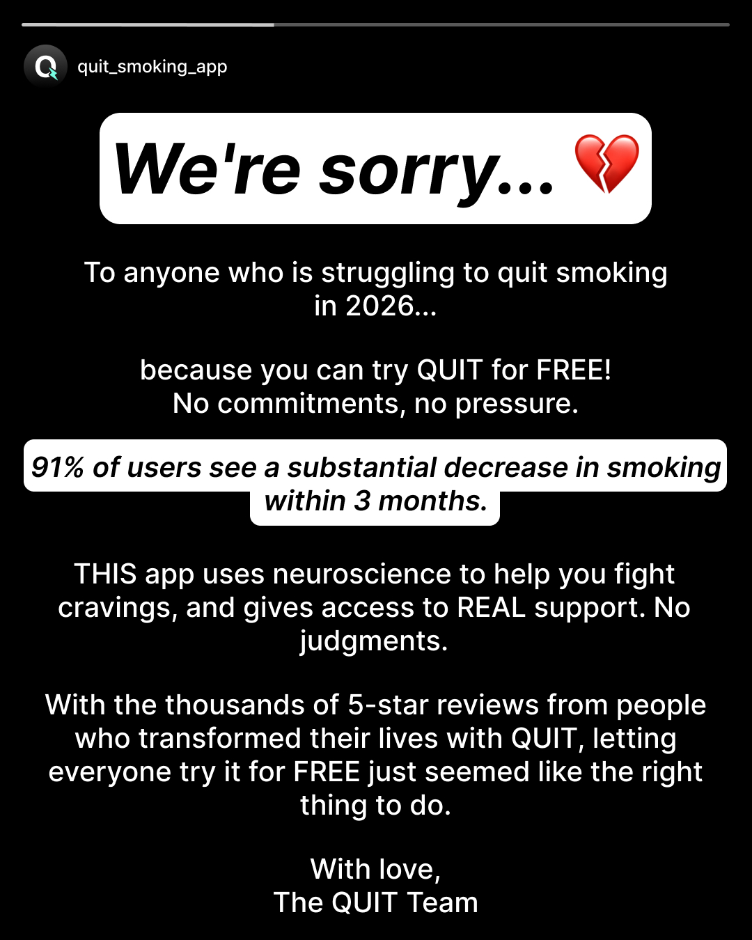 QUIT: Stop Smoke Tracker Facebook ad
